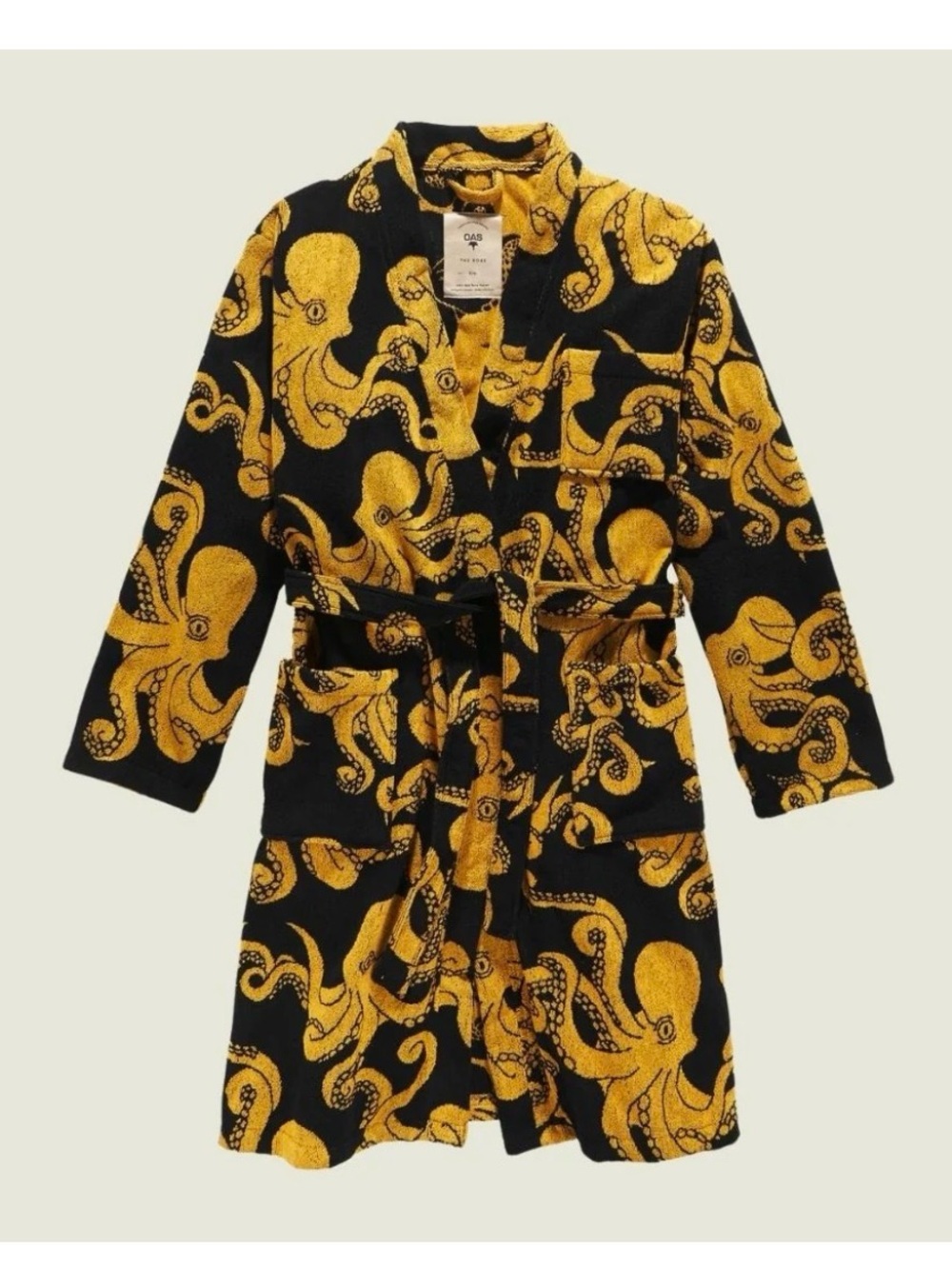 OAS Black and Yellow Octopus Print Robe